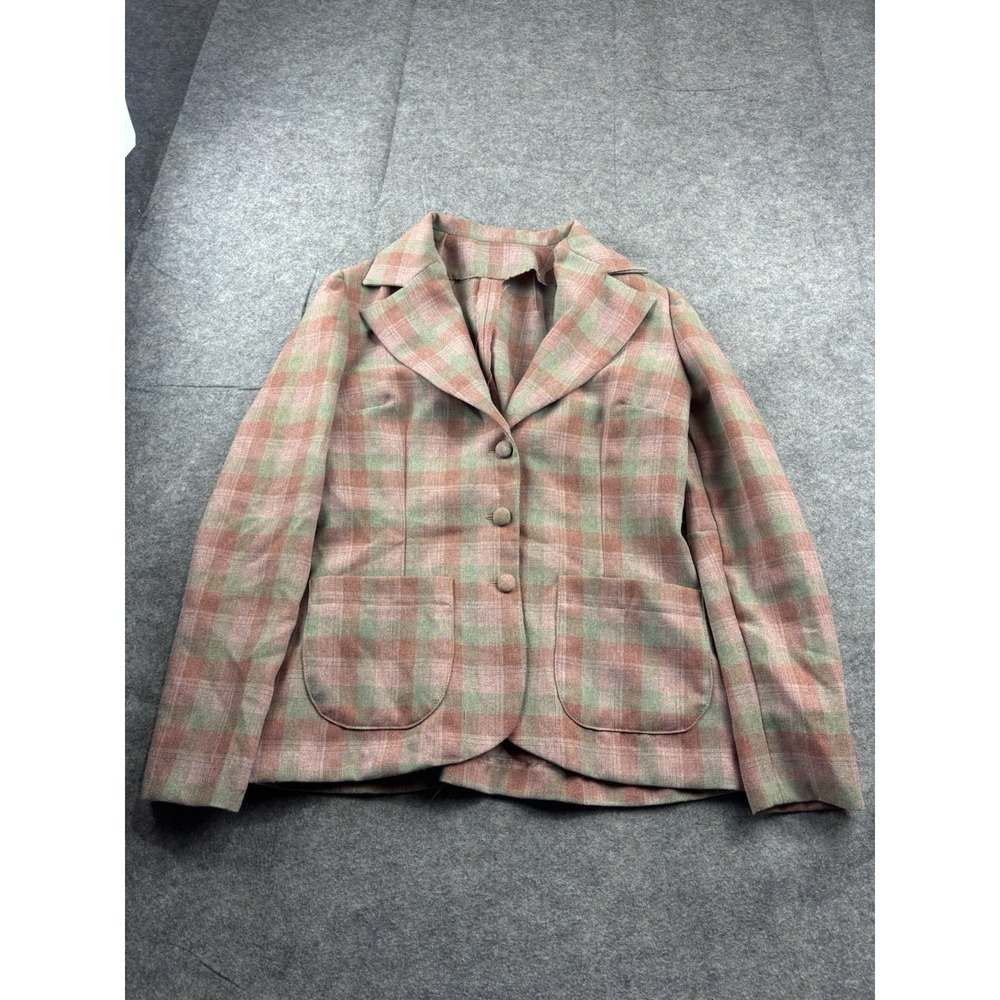 VTG Handmade Wool Blazer Pink Plaid Pockets Country Heritage Prep Academia Sz 6?